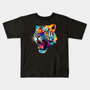 Roaring Polygon Tiger | Colorful Animal Art Kids T-Shirt